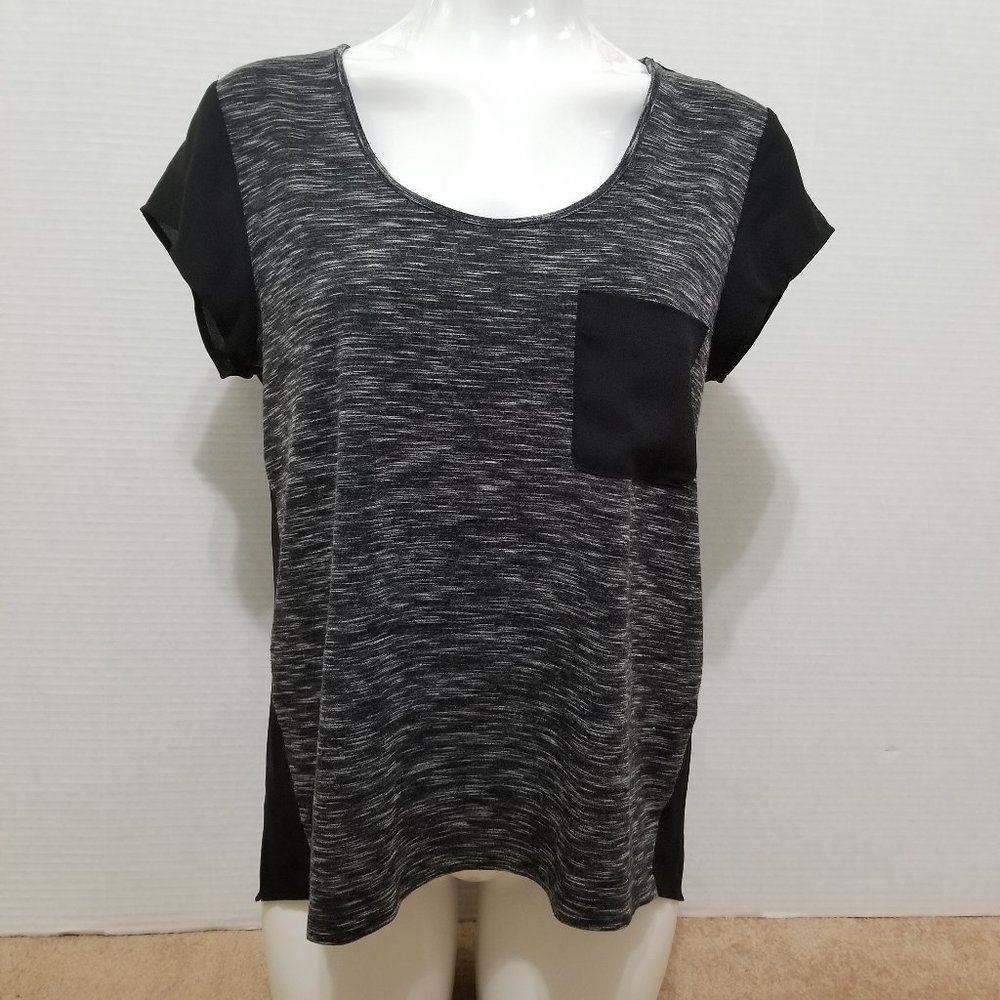 Lou & Grey top Small Mesa Tee mixed materials pocket front semi sheer back